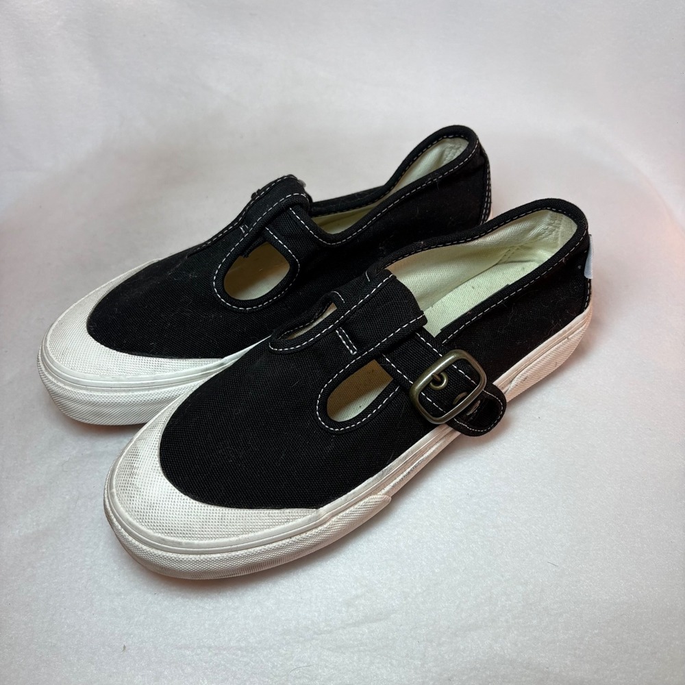 Vans Mary Jane Black Marshmallow Canvas T-Strap Lug Sole Sneakers Women 7